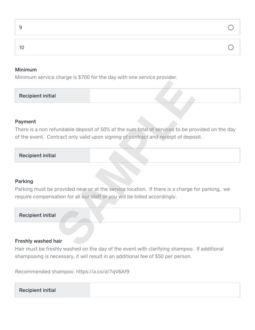 On-location hair and makeup services contract sample, page 4 of 6